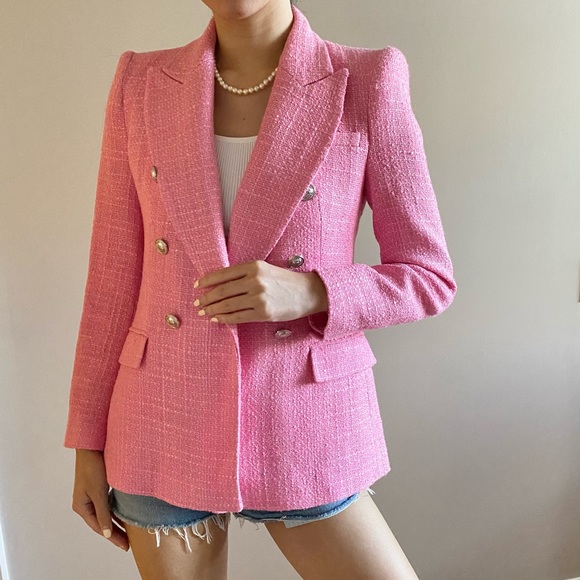 Zara pink tweed double breasted blazer barbie - Picture 3 of 13